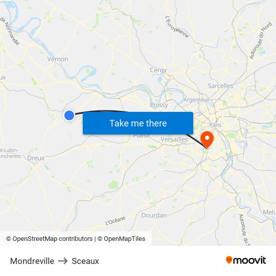 Mondreville to Sceaux map