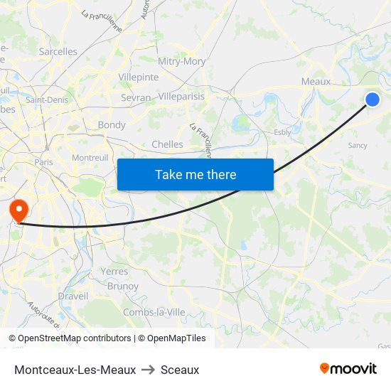 Montceaux-Les-Meaux to Sceaux map