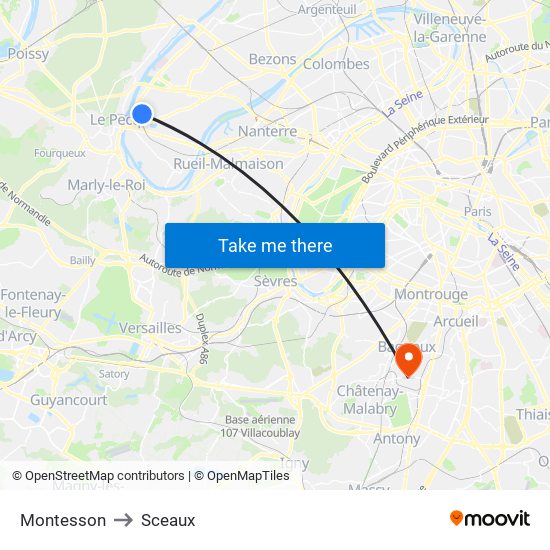 Montesson to Sceaux map