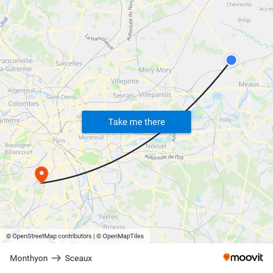 Monthyon to Sceaux map