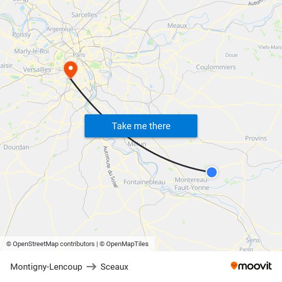 Montigny-Lencoup to Sceaux map