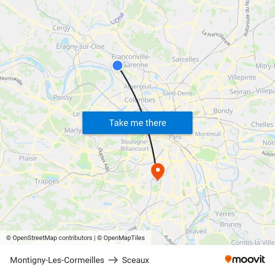 Montigny-Les-Cormeilles to Sceaux map