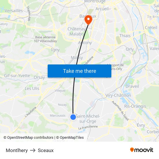 Montlhery to Sceaux map