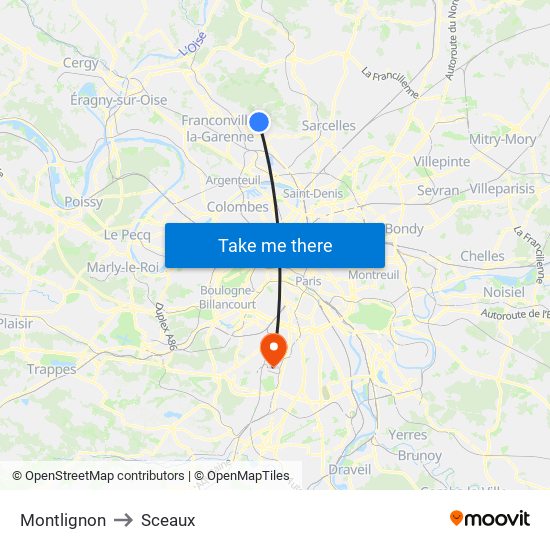 Montlignon to Sceaux map