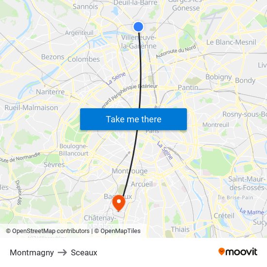 Montmagny to Sceaux map