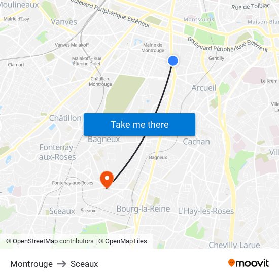 Montrouge to Sceaux map