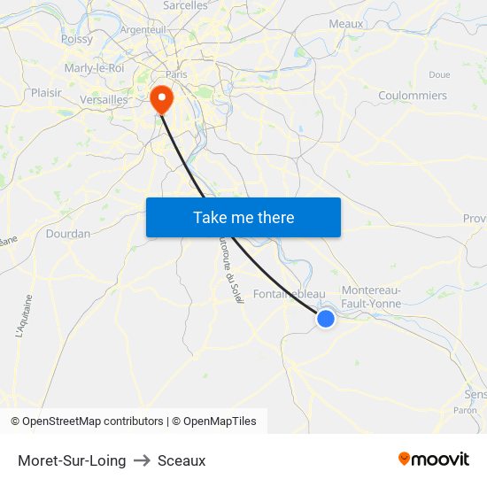 Moret-Sur-Loing to Sceaux map