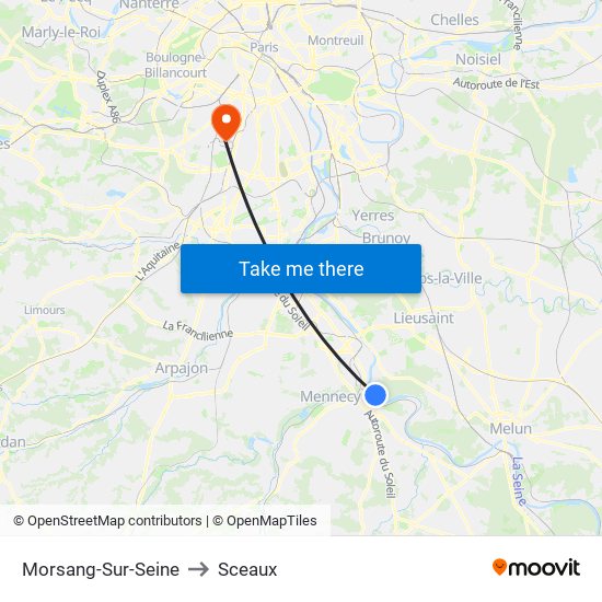 Morsang-Sur-Seine to Sceaux map