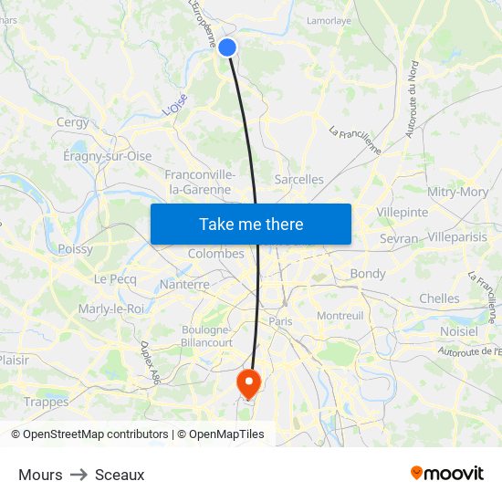 Mours to Sceaux map