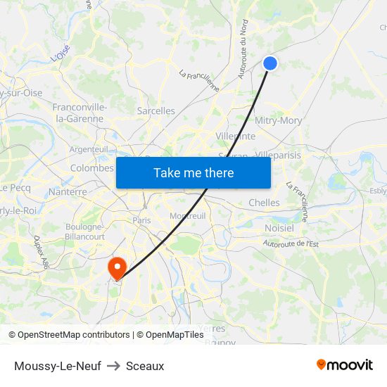 Moussy-Le-Neuf to Sceaux map