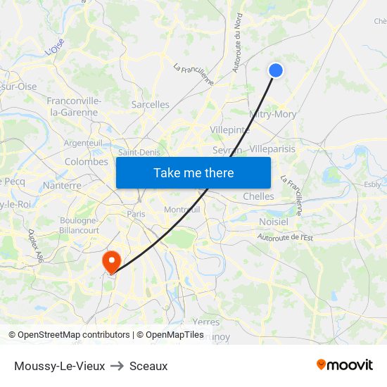 Moussy-Le-Vieux to Sceaux map