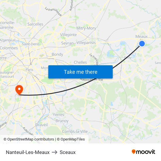 Nanteuil-Les-Meaux to Sceaux map