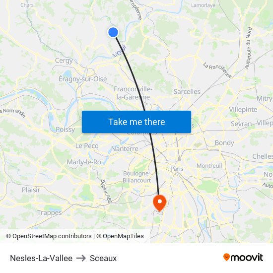 Nesles-La-Vallee to Sceaux map