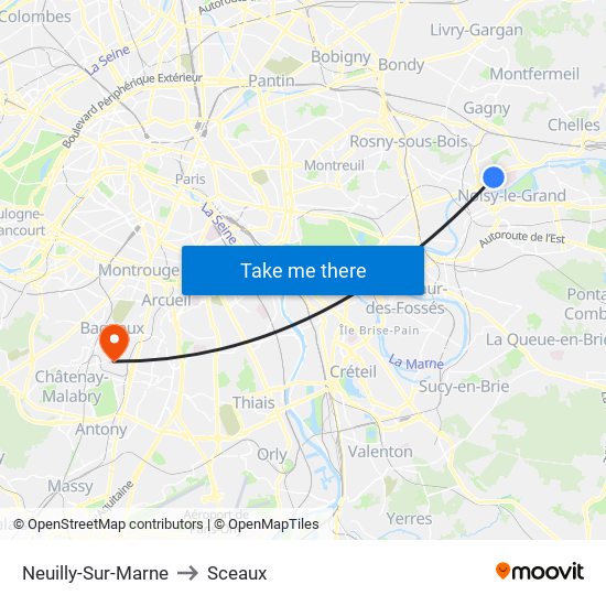 Neuilly-Sur-Marne to Sceaux map