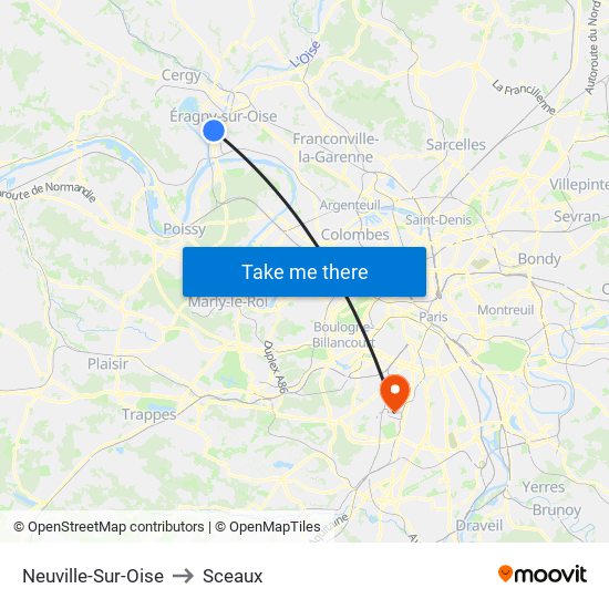 Neuville-Sur-Oise to Sceaux map
