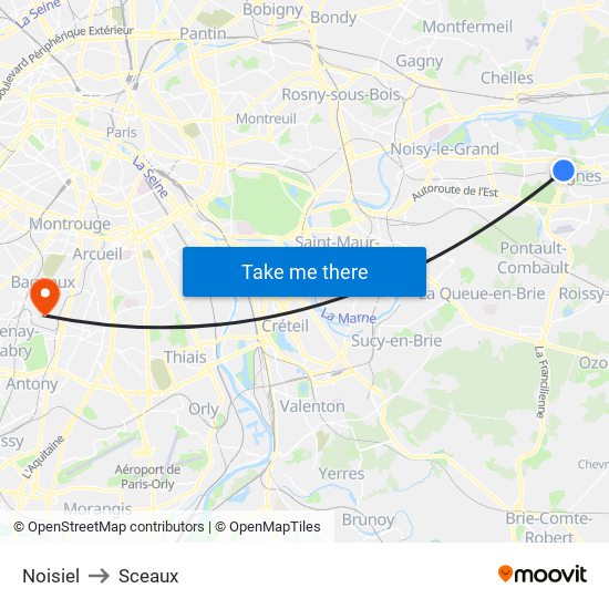 Noisiel to Sceaux map