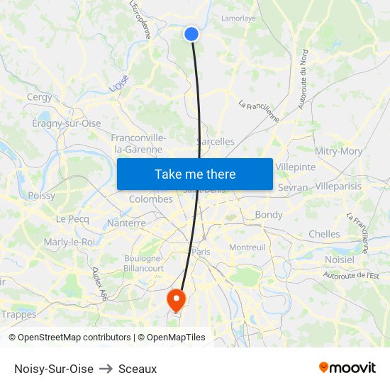 Noisy-Sur-Oise to Sceaux map