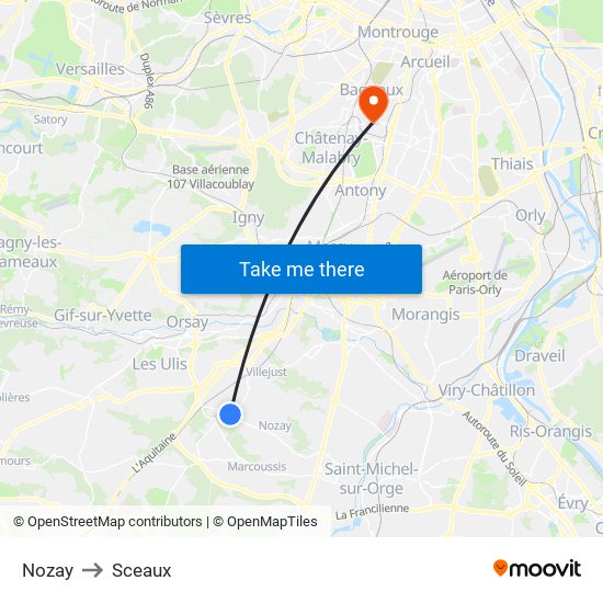 Nozay to Sceaux map