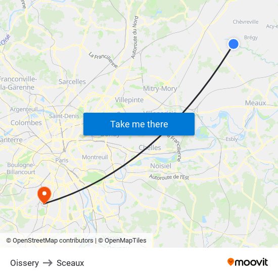 Oissery to Sceaux map