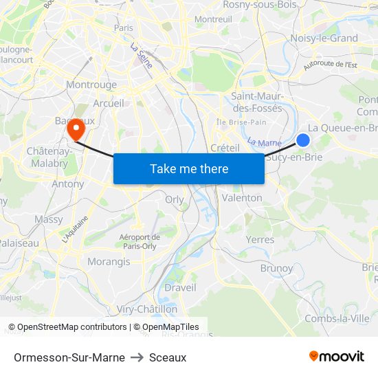 Ormesson-Sur-Marne to Sceaux map