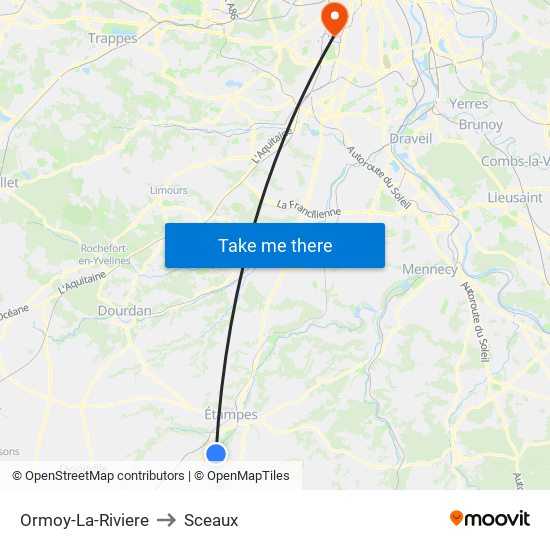 Ormoy-La-Riviere to Sceaux map