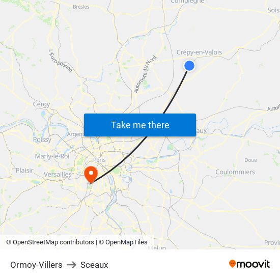 Ormoy-Villers to Sceaux map