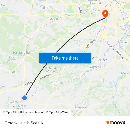 Orsonville to Sceaux map