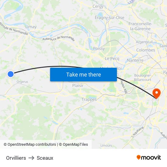 Orvilliers to Sceaux map
