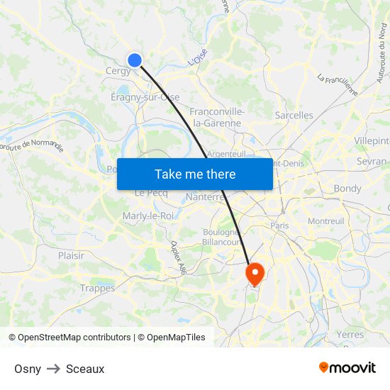 Osny to Sceaux map