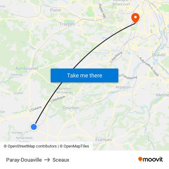 Paray-Douaville to Sceaux map