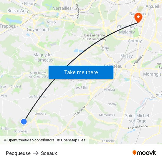 Pecqueuse to Sceaux map