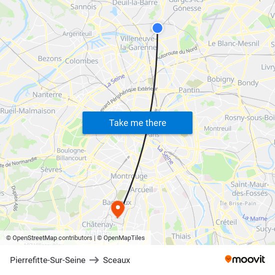 Pierrefitte-Sur-Seine to Sceaux map