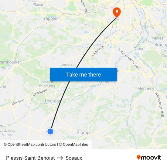 Plessis-Saint-Benoist to Sceaux map