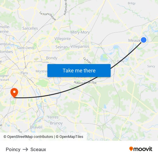 Poincy to Sceaux map