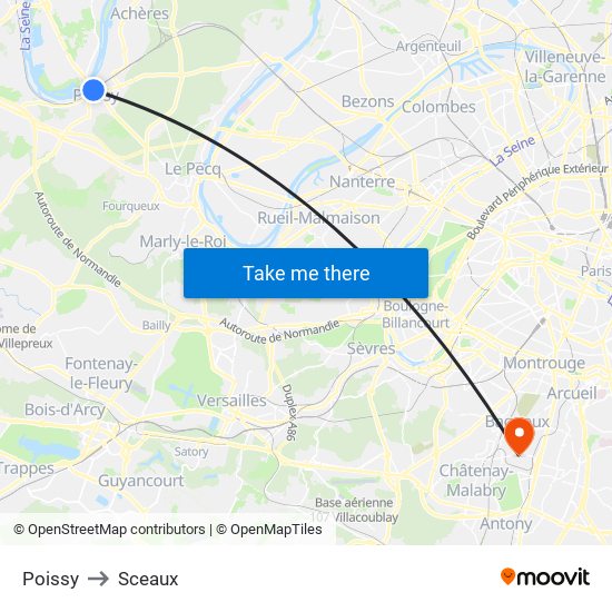 Poissy to Sceaux map