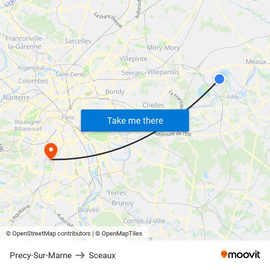 Precy-Sur-Marne to Sceaux map