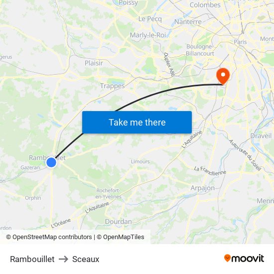 Rambouillet to Sceaux map