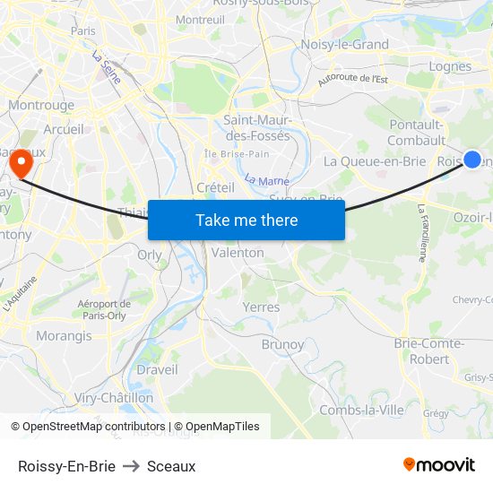 Roissy-En-Brie to Sceaux map