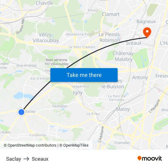 Saclay to Sceaux map