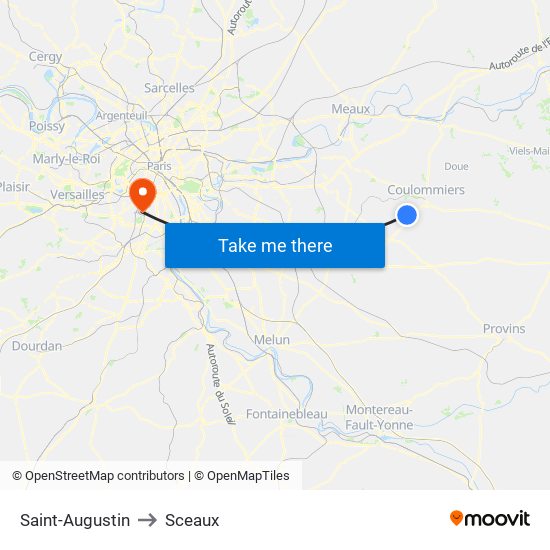 Saint-Augustin to Sceaux map