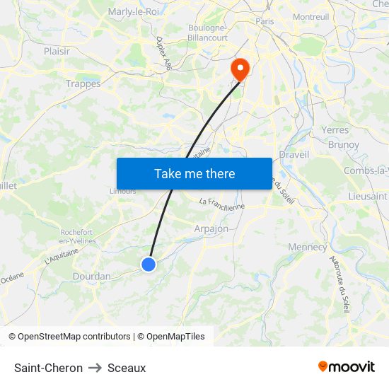 Saint-Cheron to Sceaux map