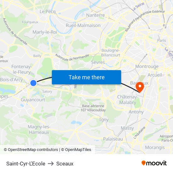 Saint-Cyr-L'Ecole to Sceaux map