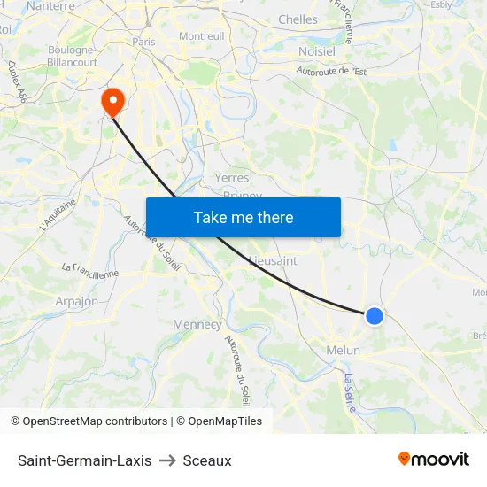 Saint-Germain-Laxis to Sceaux map