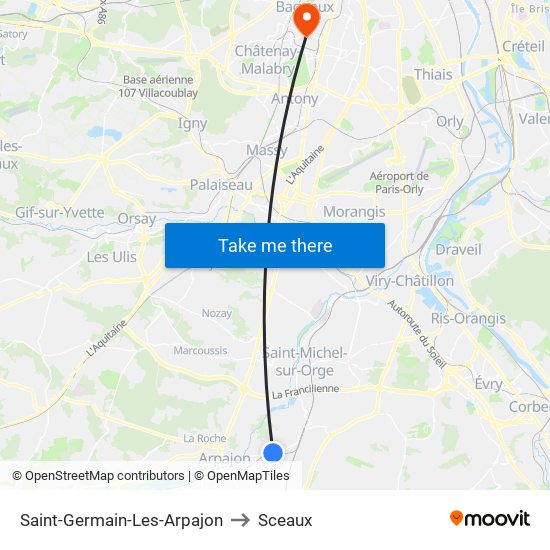 Saint-Germain-Les-Arpajon to Sceaux map
