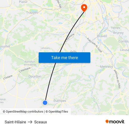 Saint-Hilaire to Sceaux map
