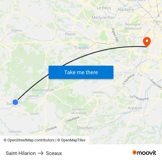 Saint-Hilarion to Sceaux map