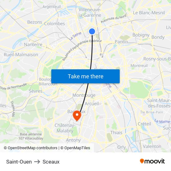 Saint-Ouen to Sceaux map
