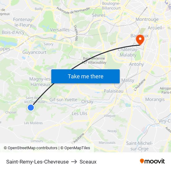 Saint-Remy-Les-Chevreuse to Sceaux map