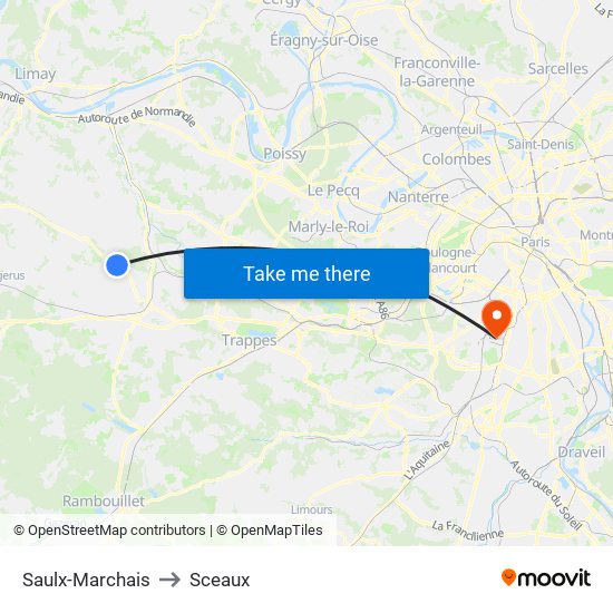 Saulx-Marchais to Sceaux map