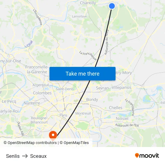 Senlis to Sceaux map